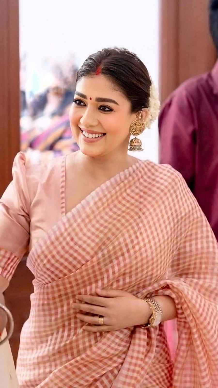 Nayanthara pink checked saree