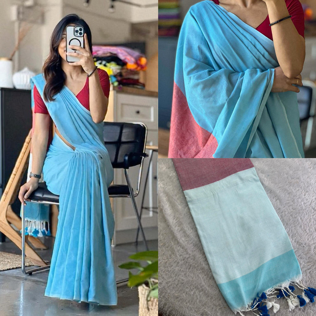 Sky blue SKhadi cotton saree