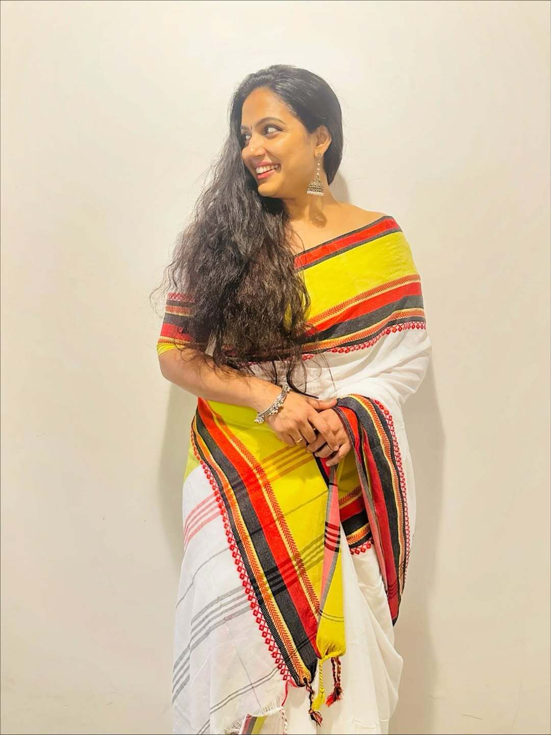 Big multi colour border temple weave cotton saree Onam collection