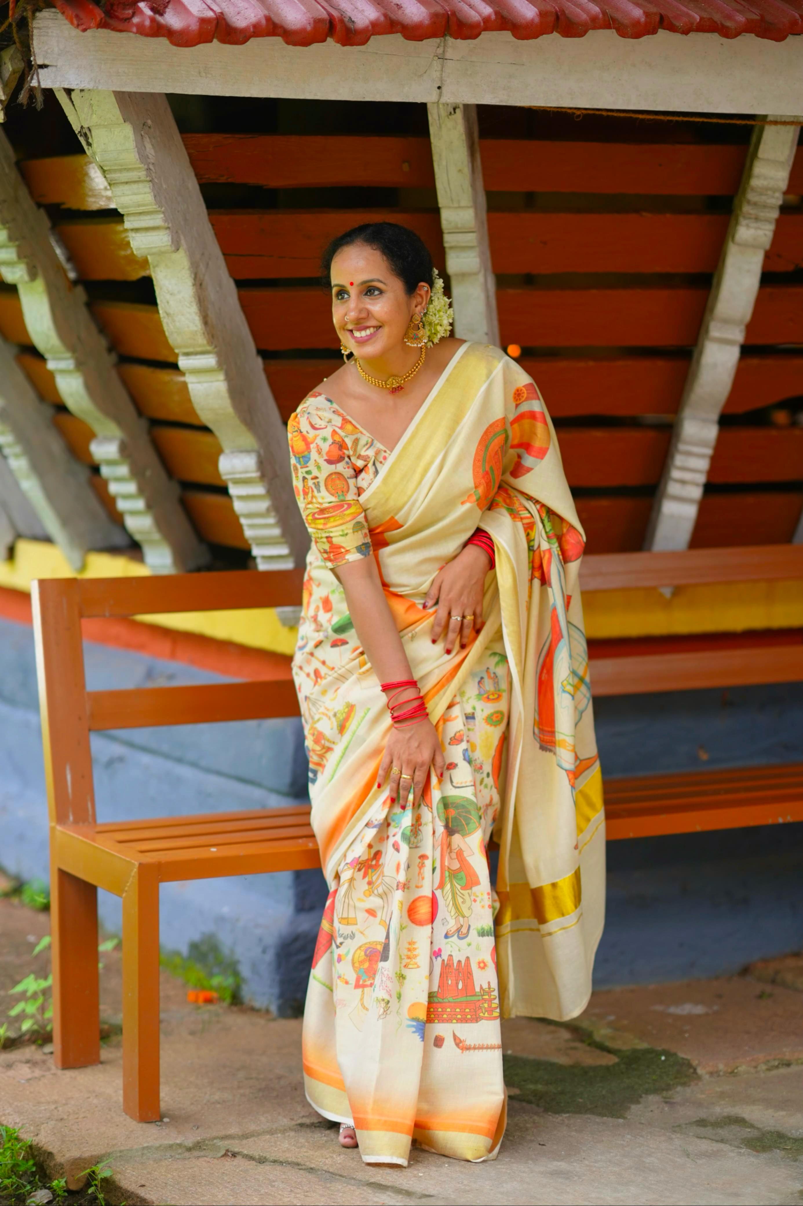 onam mood digital print saree
