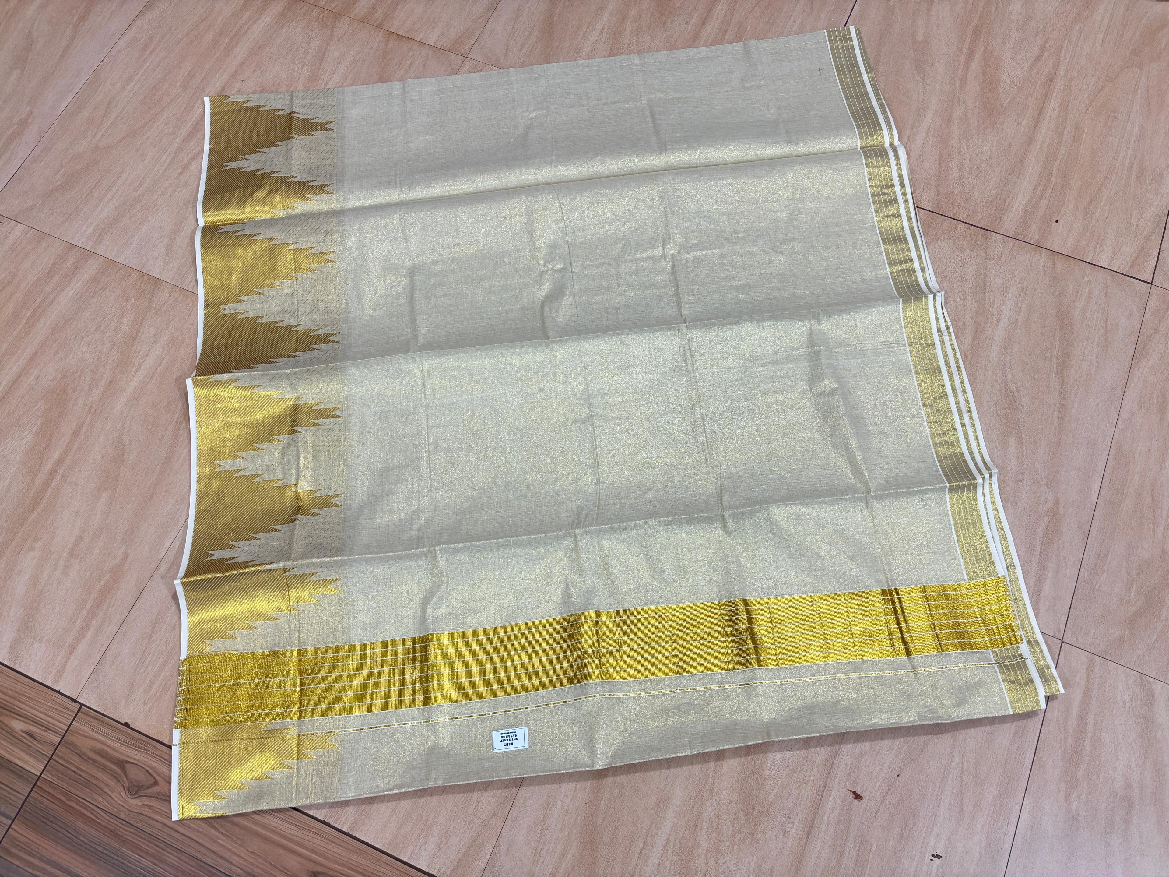 Border temple weave golden tissue saree