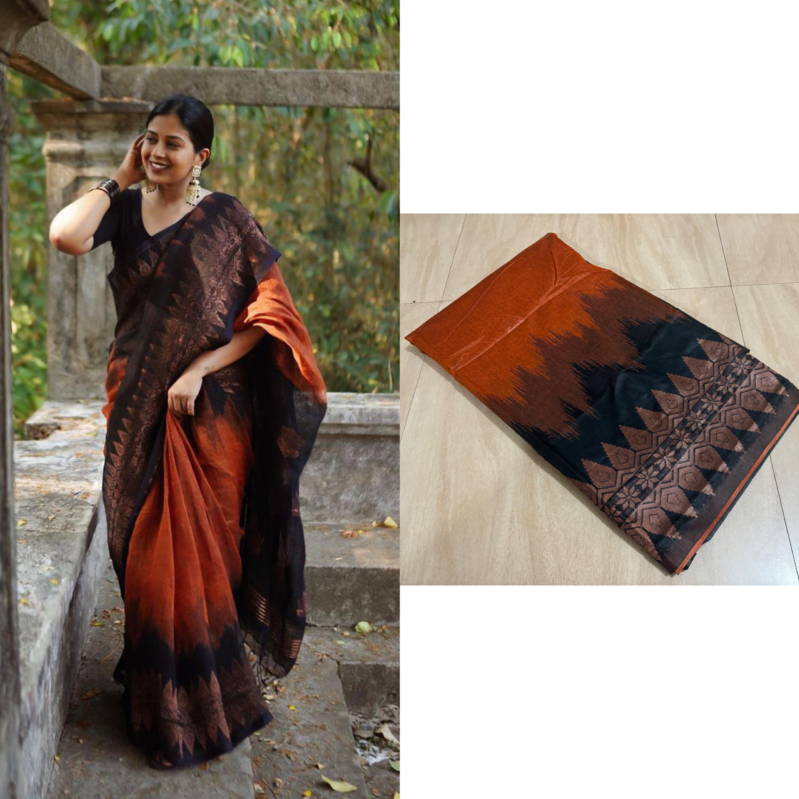 Double side temple korvai cotton saree