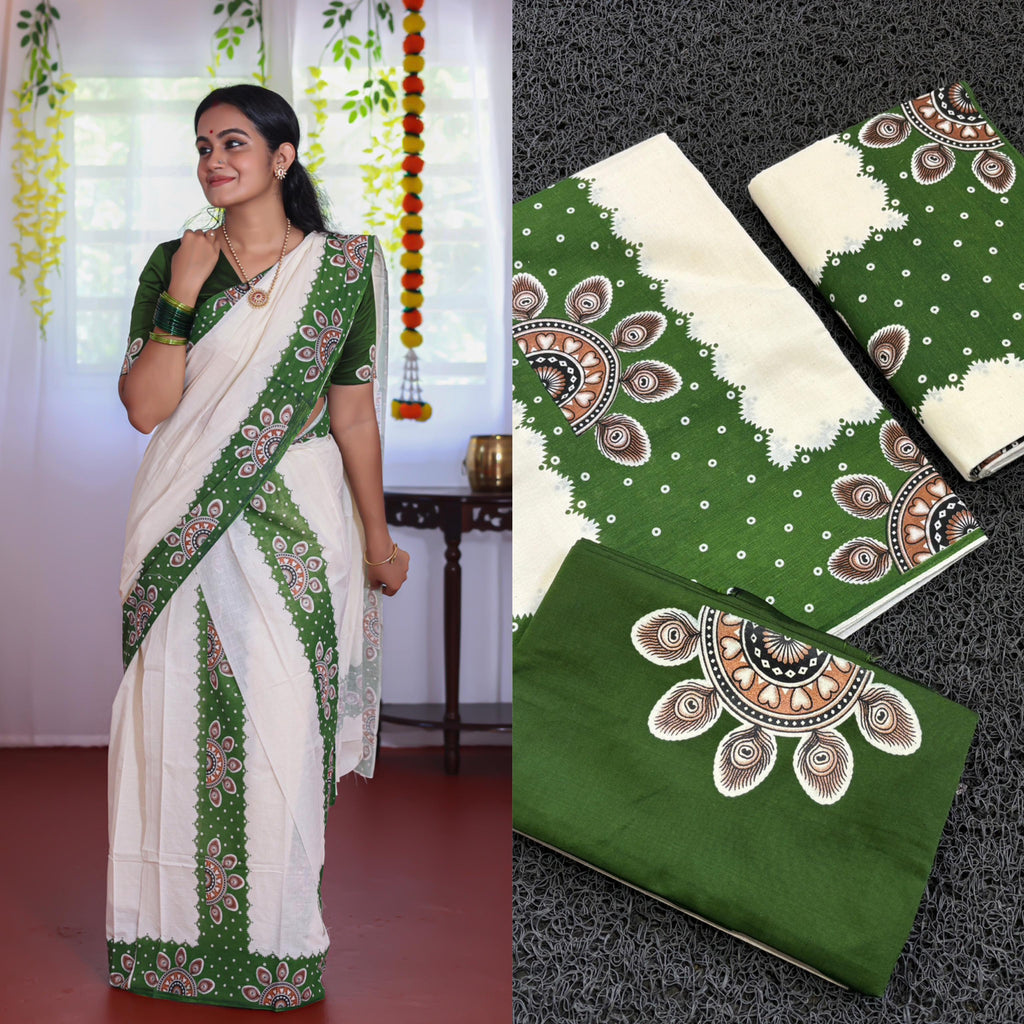 Cotton set mundu mural with blouse print 2.80