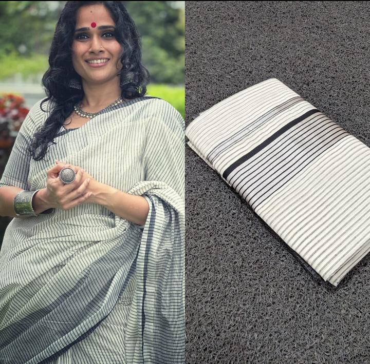 Black and silver lines saree