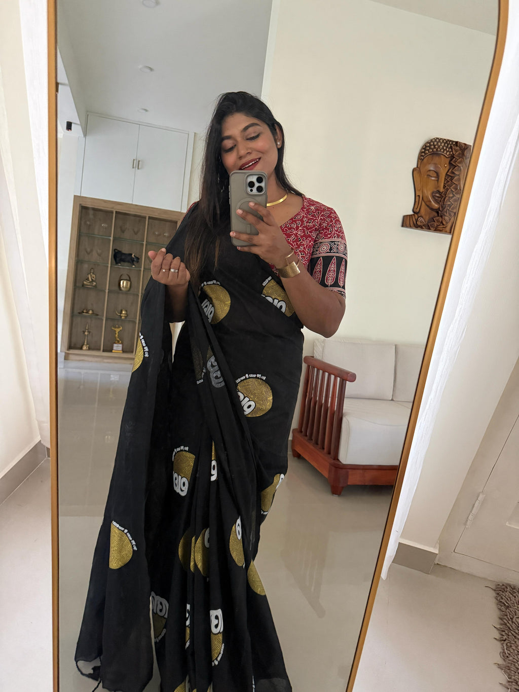 Achan and amma malayalam Khadi cotton saree with Printed blouse