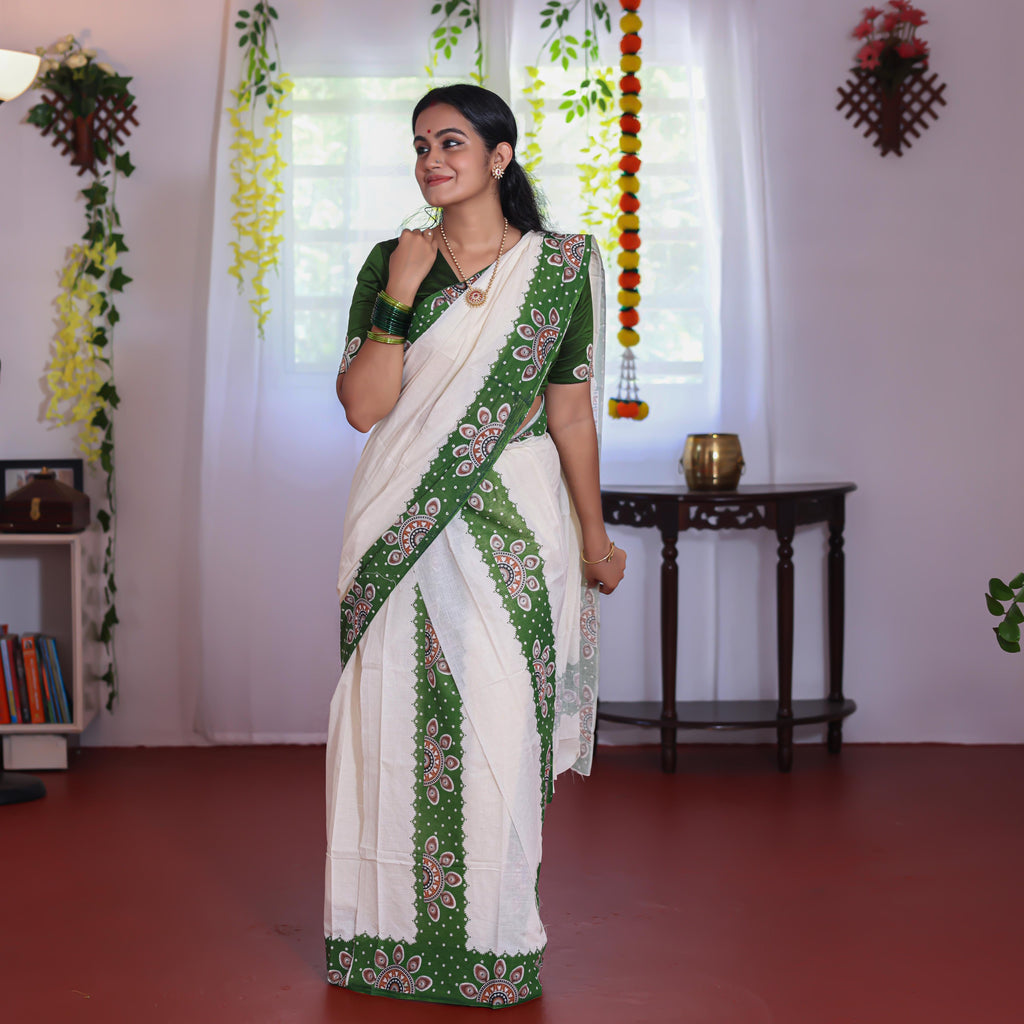 Cotton set mundu mural with blouse print 2.80