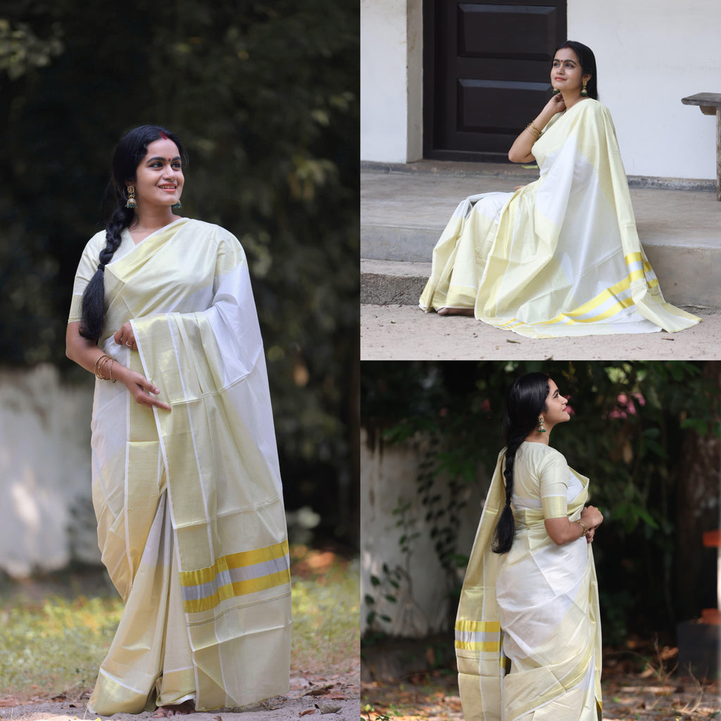 3 layer golden and silver tissue saree
