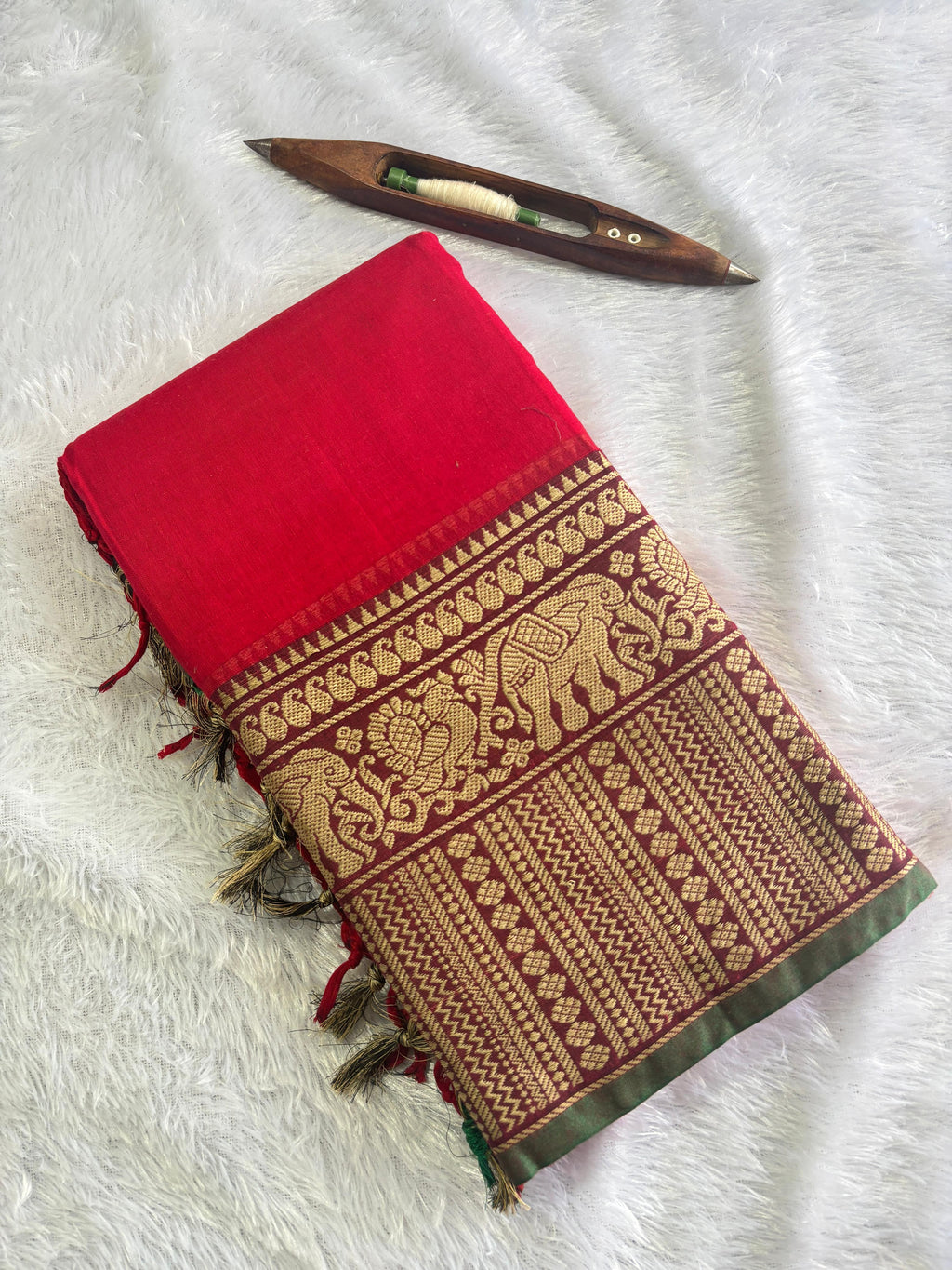 Big border tomato red cotton saree