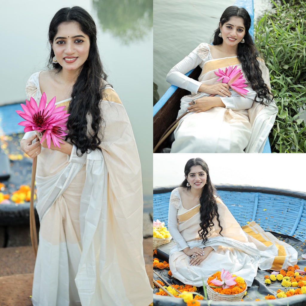 Half sliver half golden tissue ready to wear saree