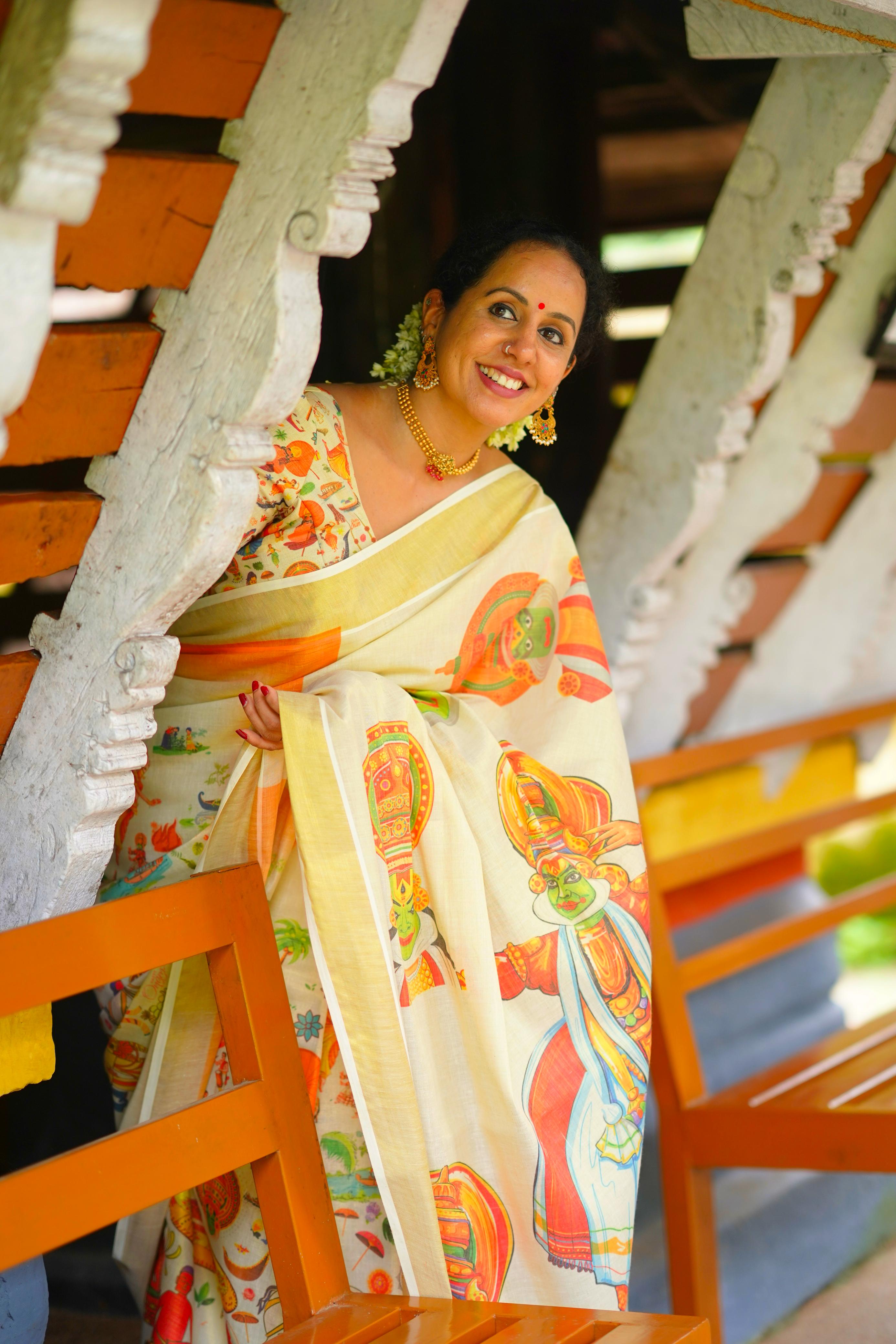 onam mood digital print saree