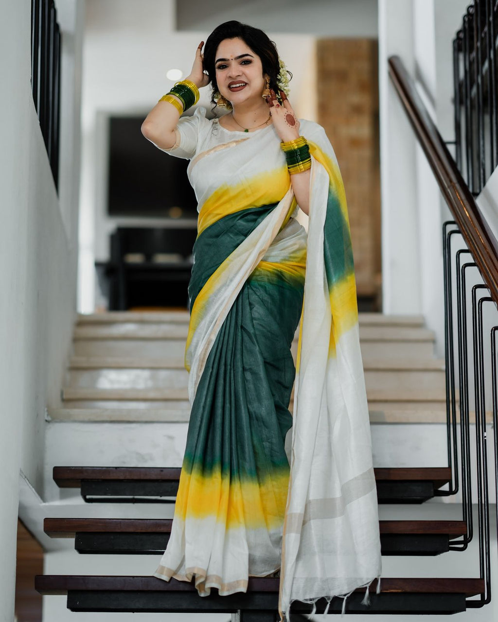 Three colour cotton saree