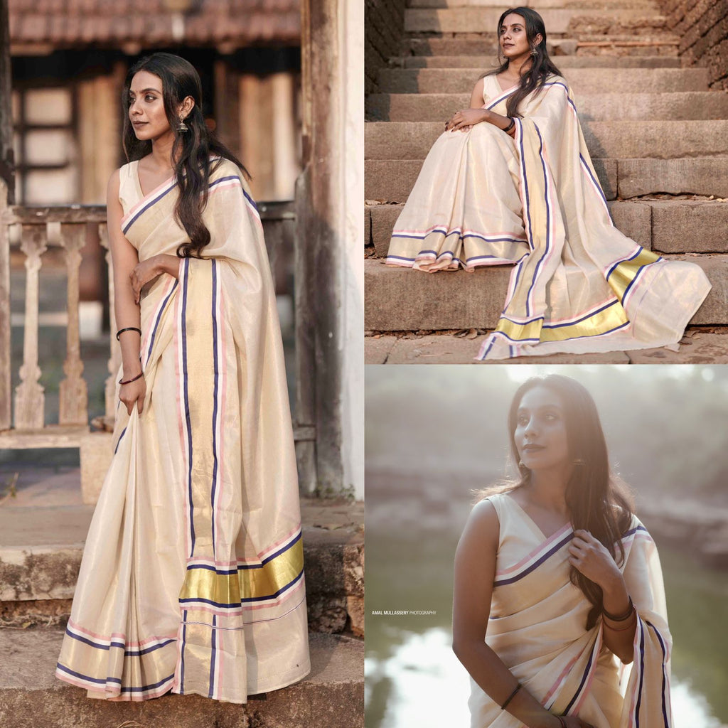 Multicolour handloom rep saree