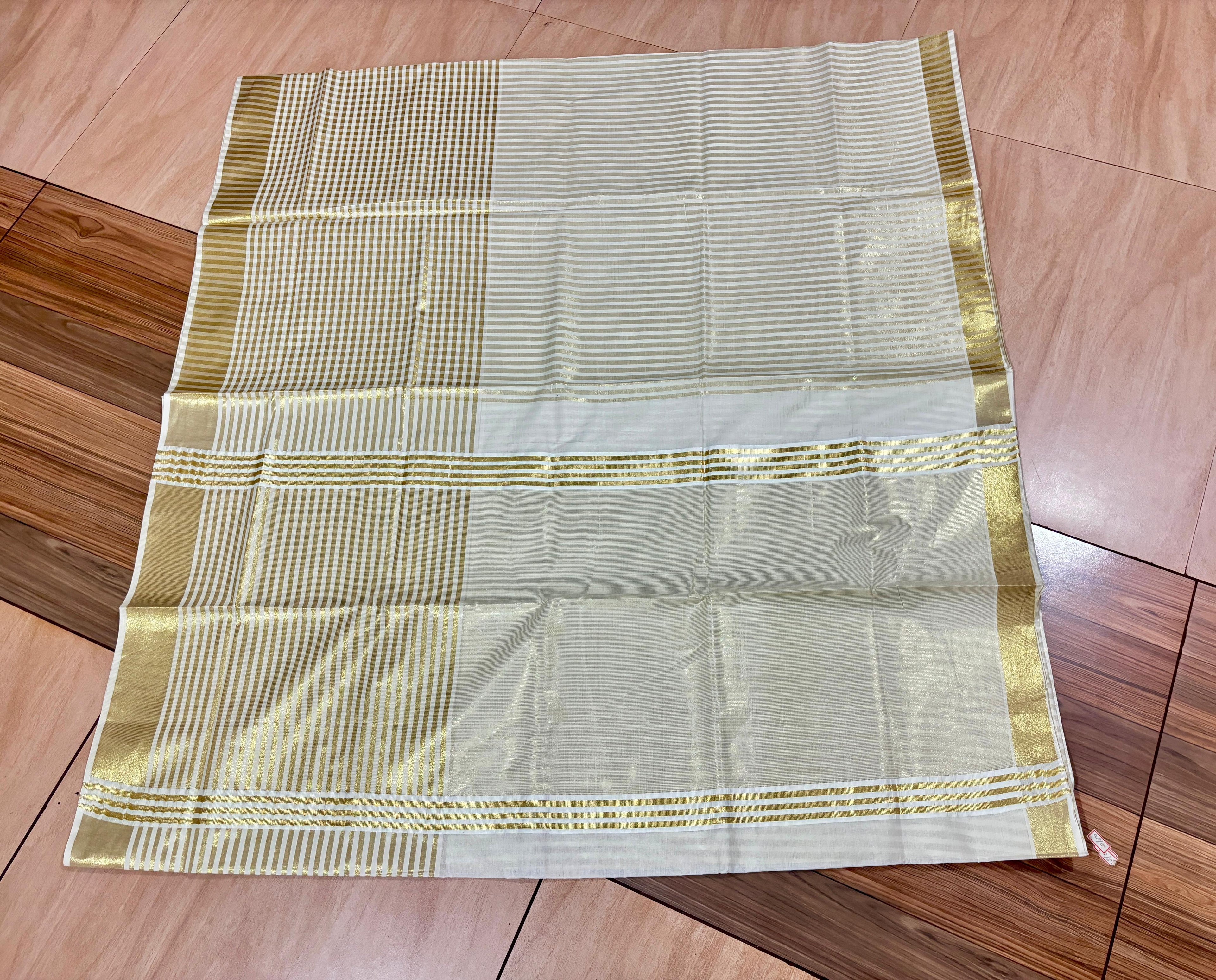 Golden tissue checked big border saree
