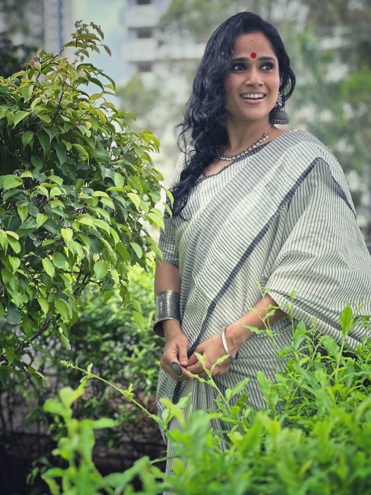 Black and silver lines saree