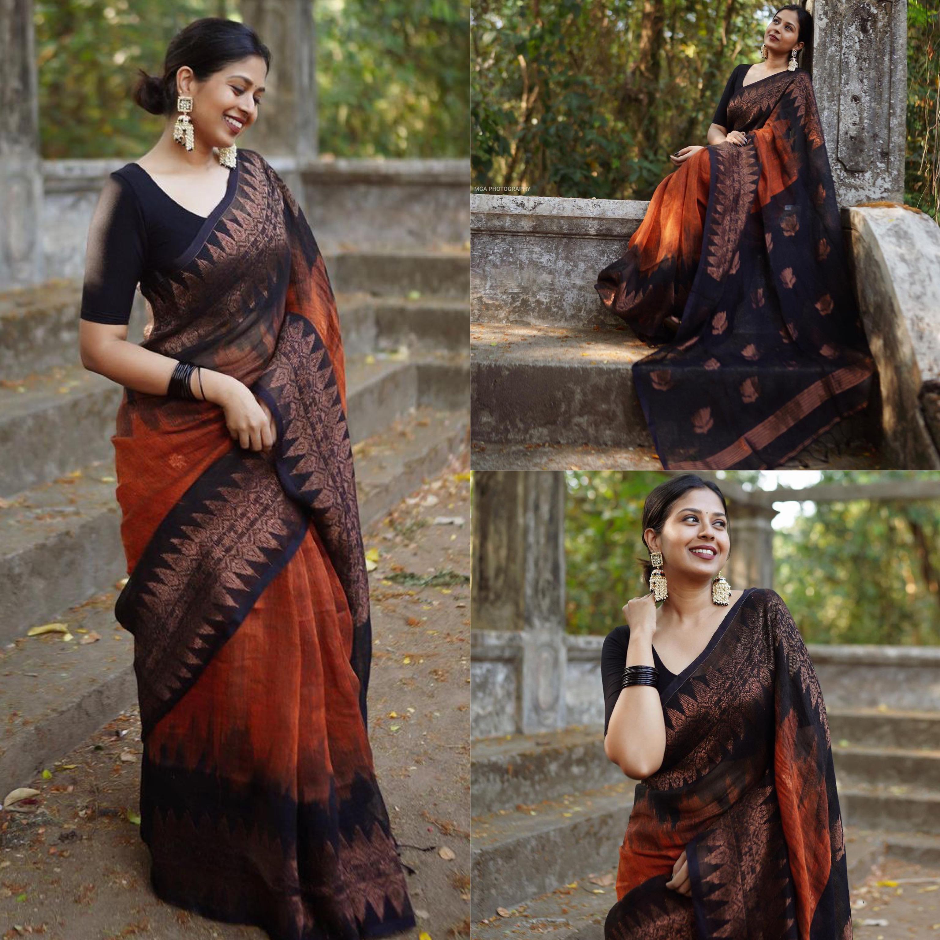 Double side temple korvai cotton saree