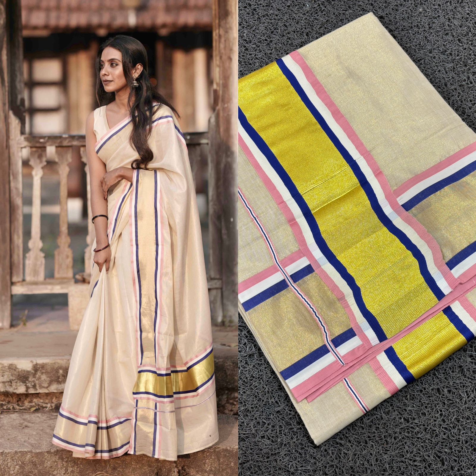 Multicolour handloom rep saree