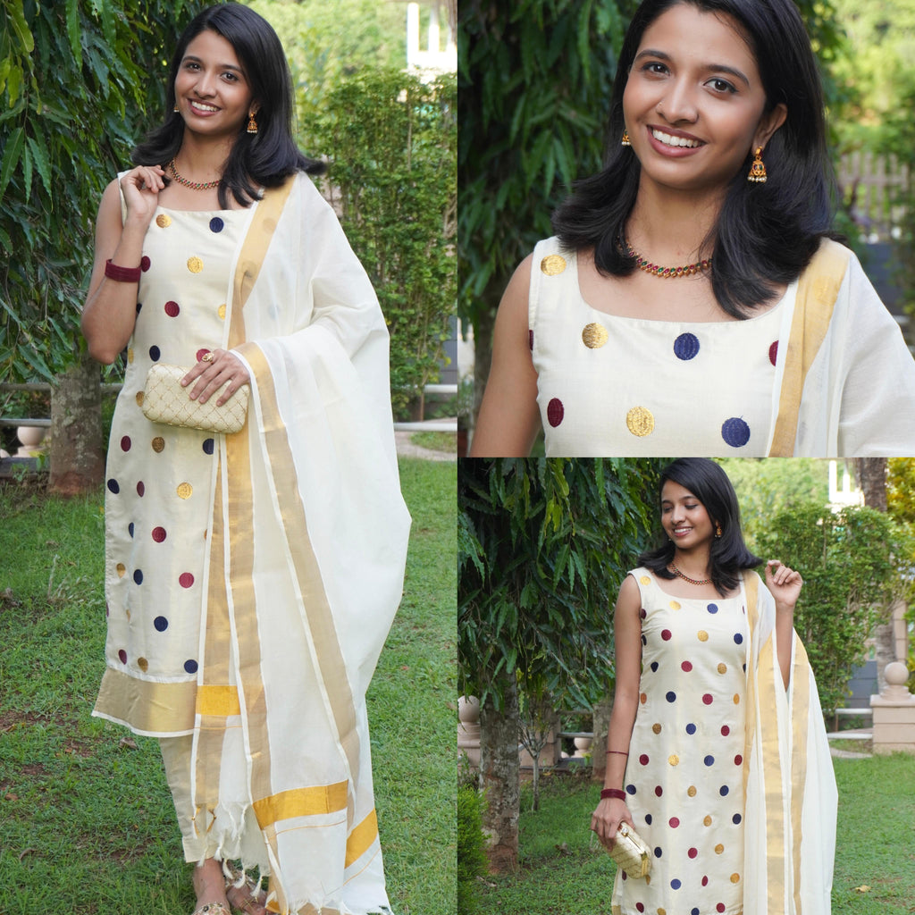 Golden tissue polka Churidaar unstitched full set