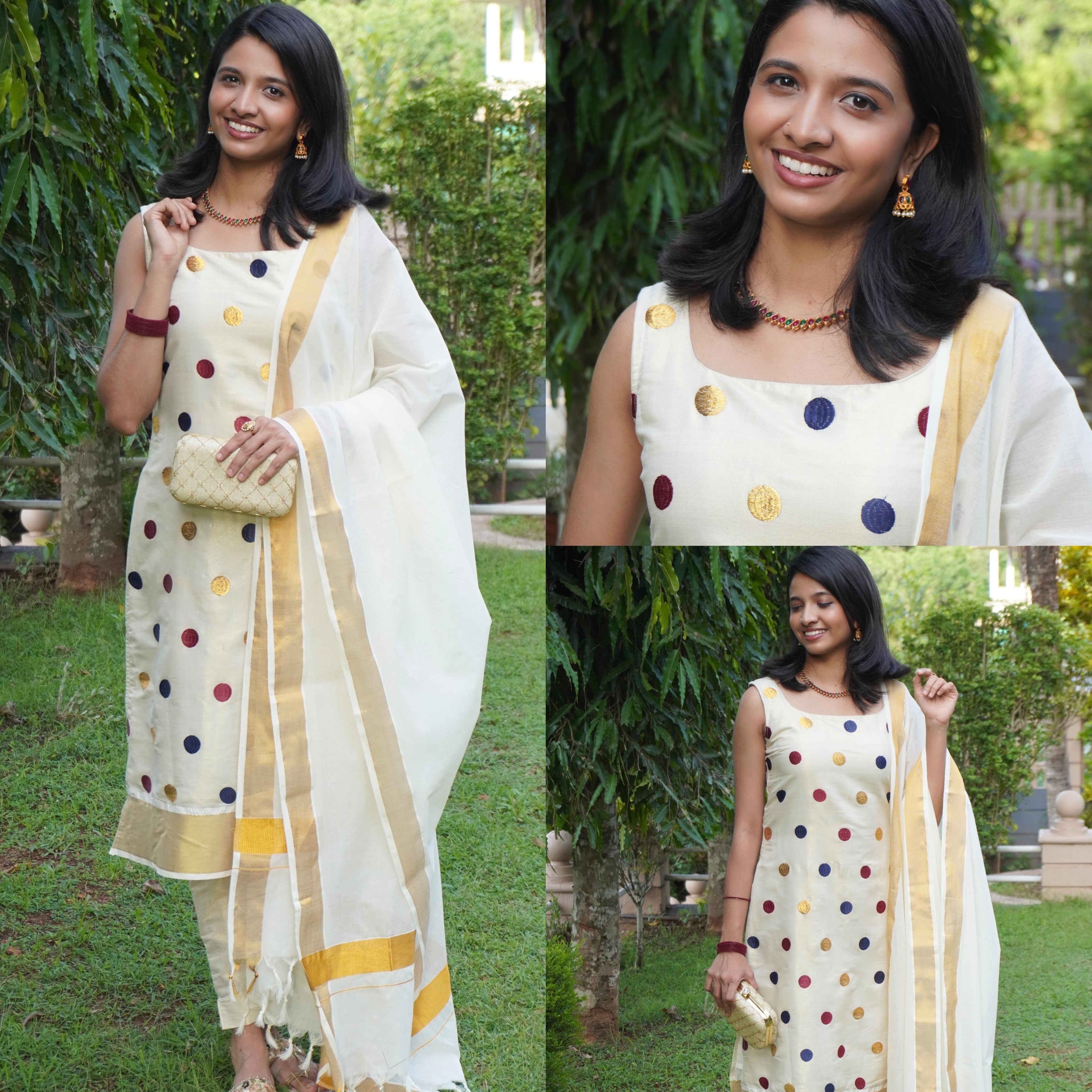 Golden tissue polka Churidaar unstitched full set