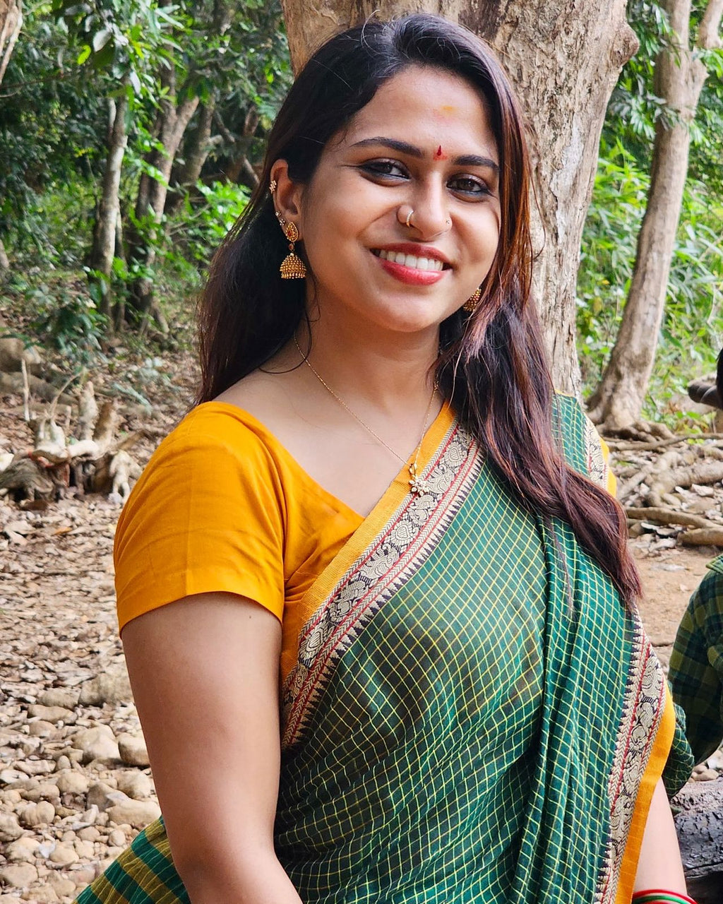 Chettinad 1000 checks elephant peacock mangoborder pure cotton sare