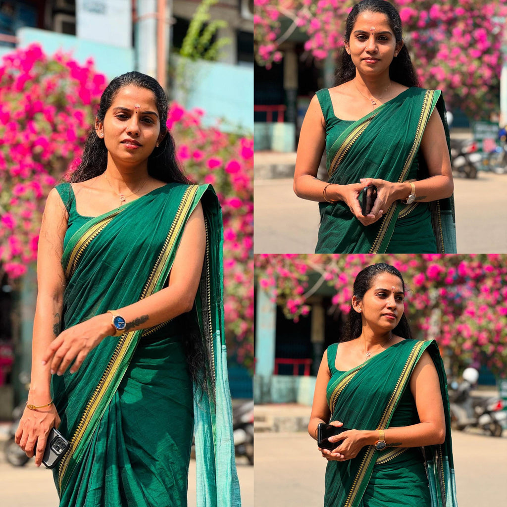 Chettinad micro temple border pure cotton sare