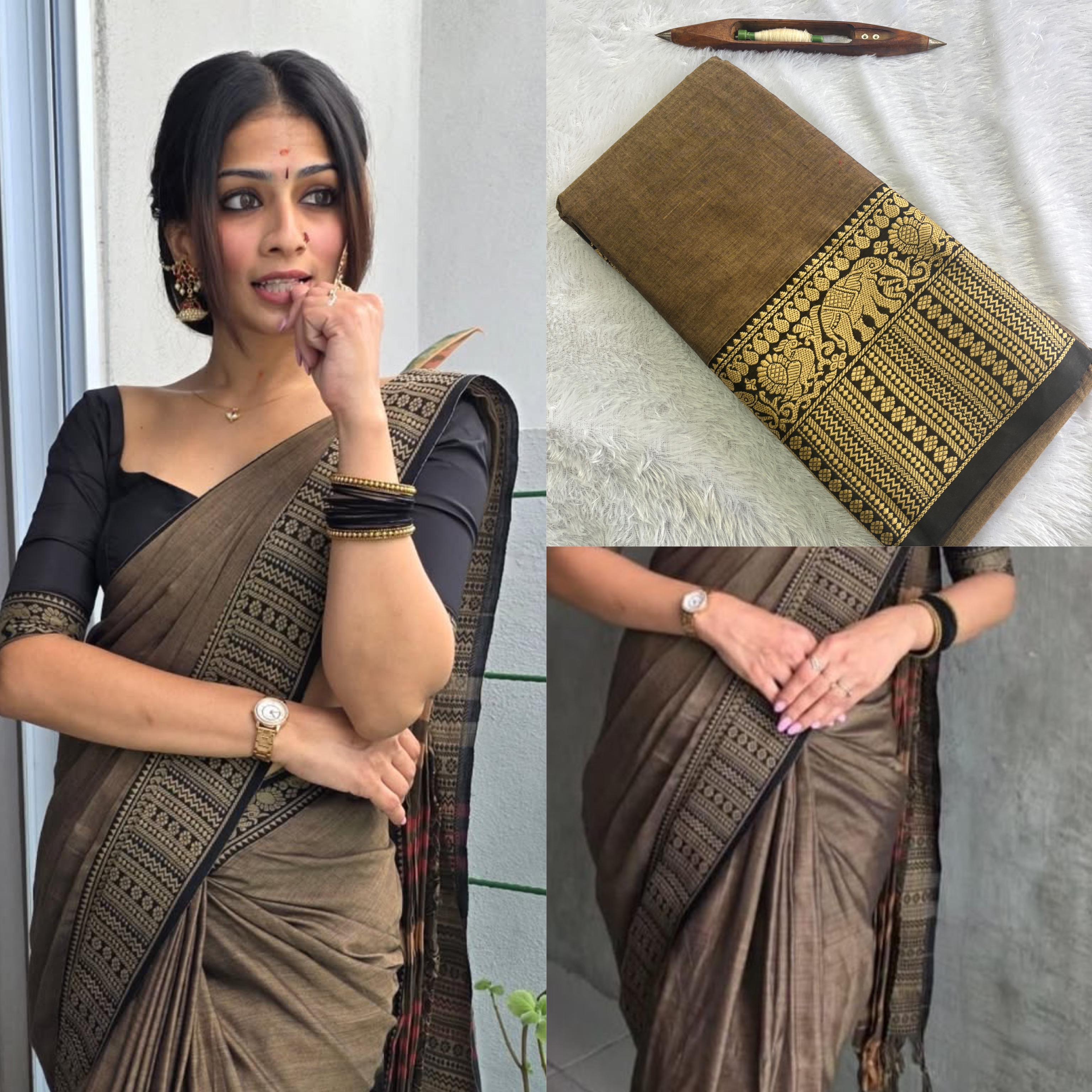 Big border rust cotton saree