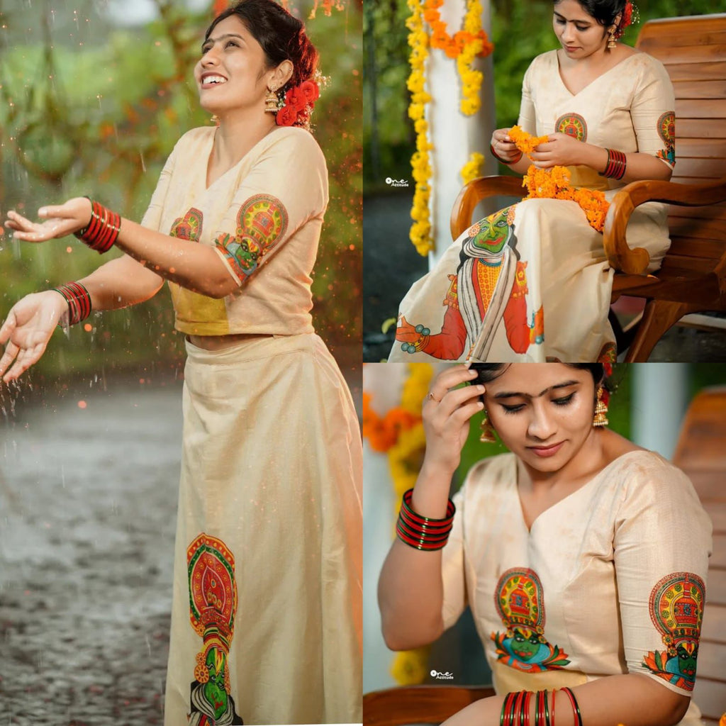 Big kathakali pattu pavada golden tissue unstiched material