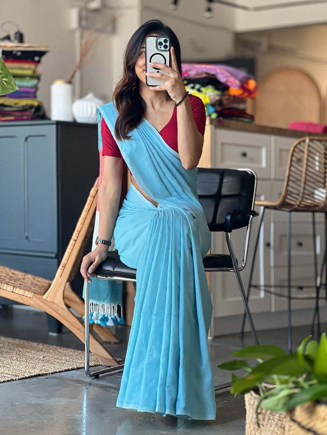 Sky blue SKhadi cotton saree