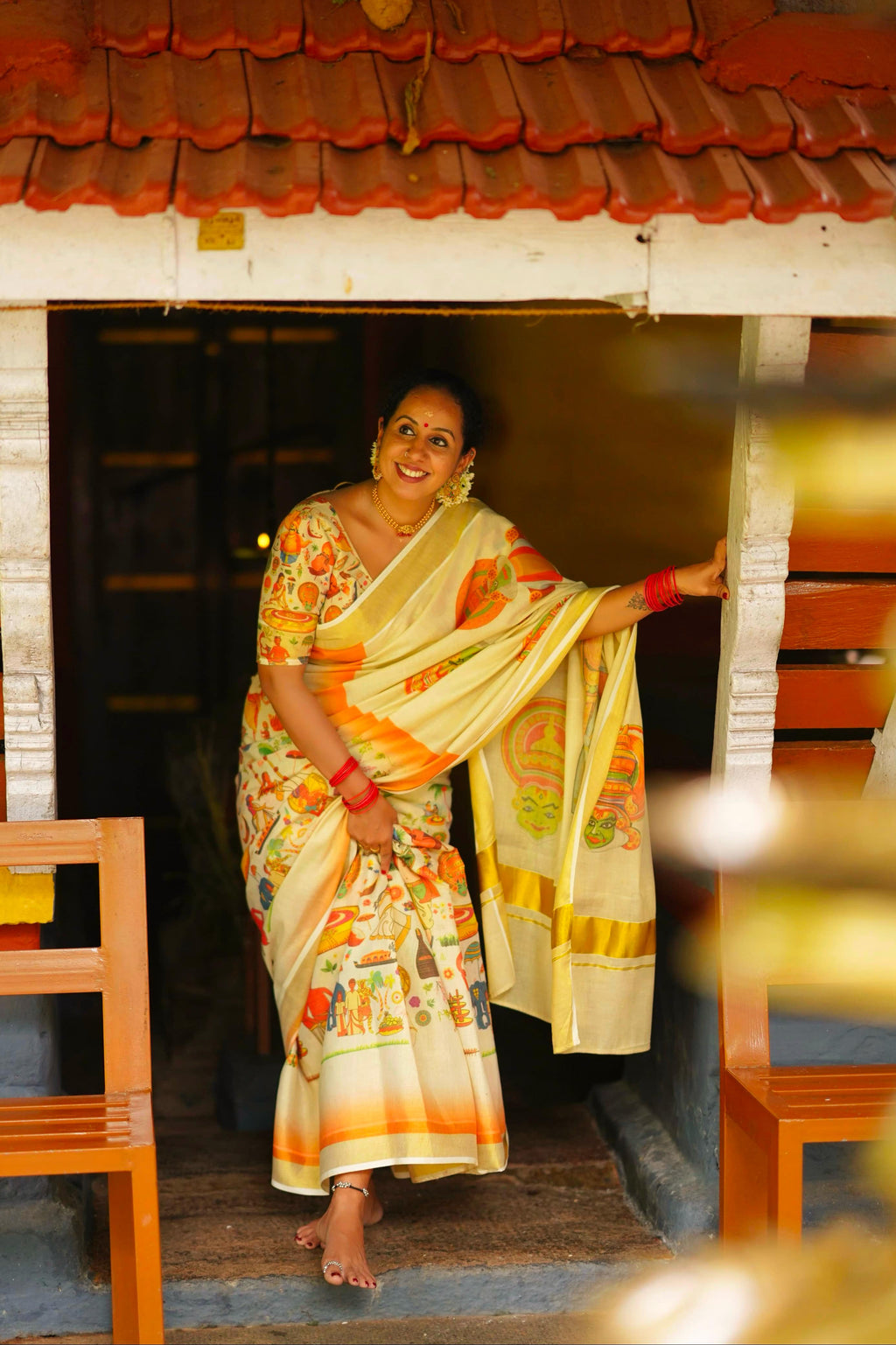 onam mood digital print saree