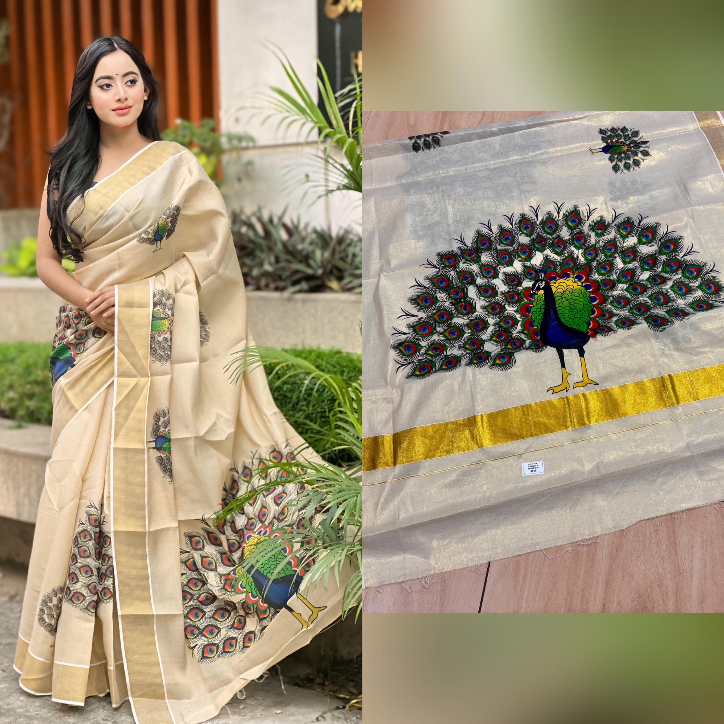 Golden tissue big peacock saree