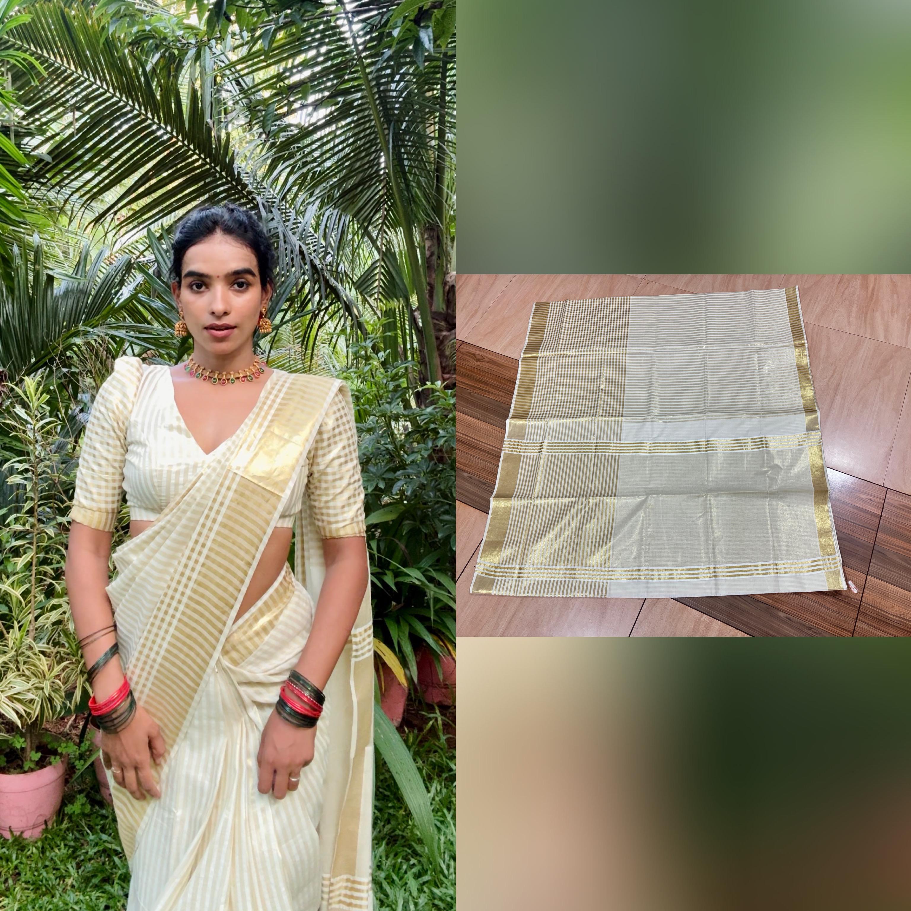 Golden tissue checked big border saree