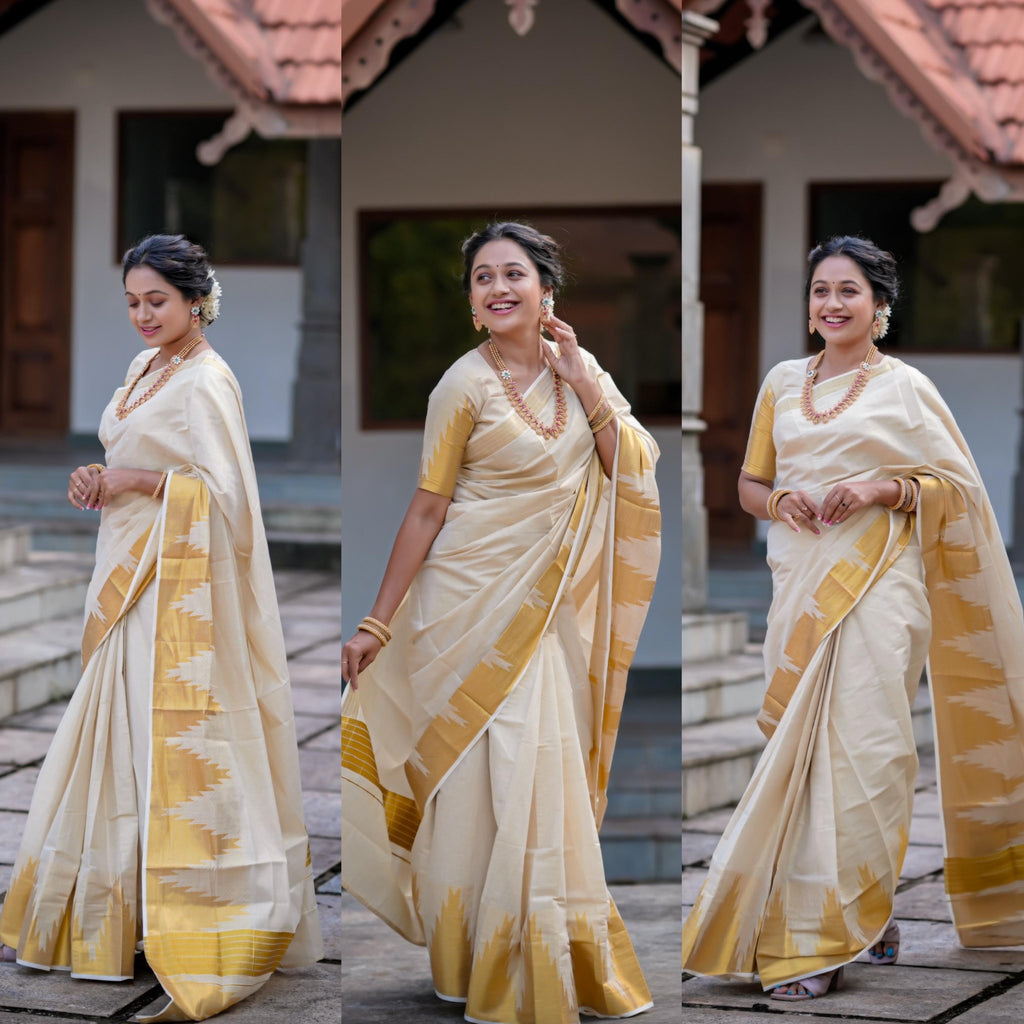 Border temple weave golden tissue saree