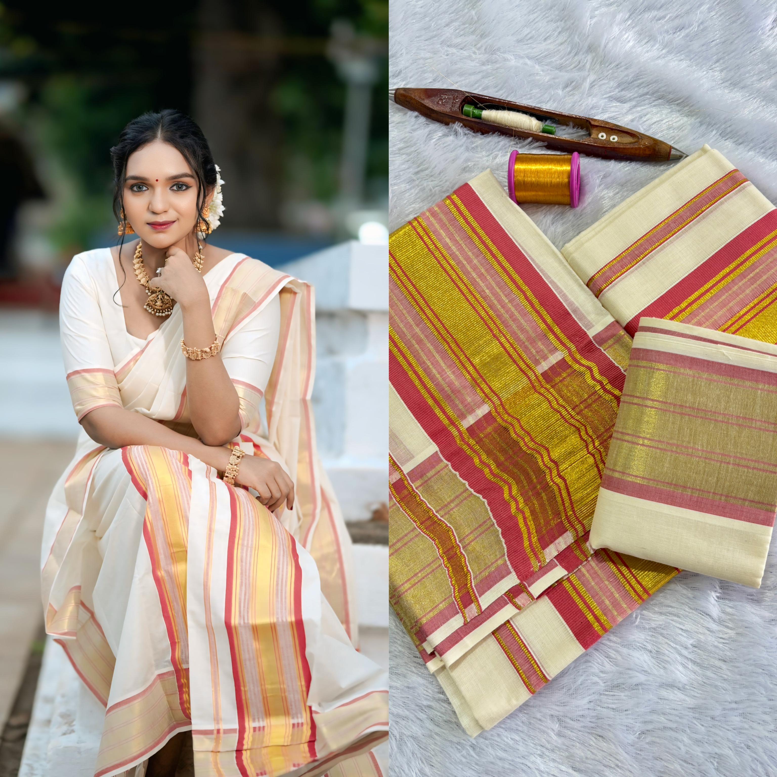 5 inch Golden colour fancy set mundu with blouse