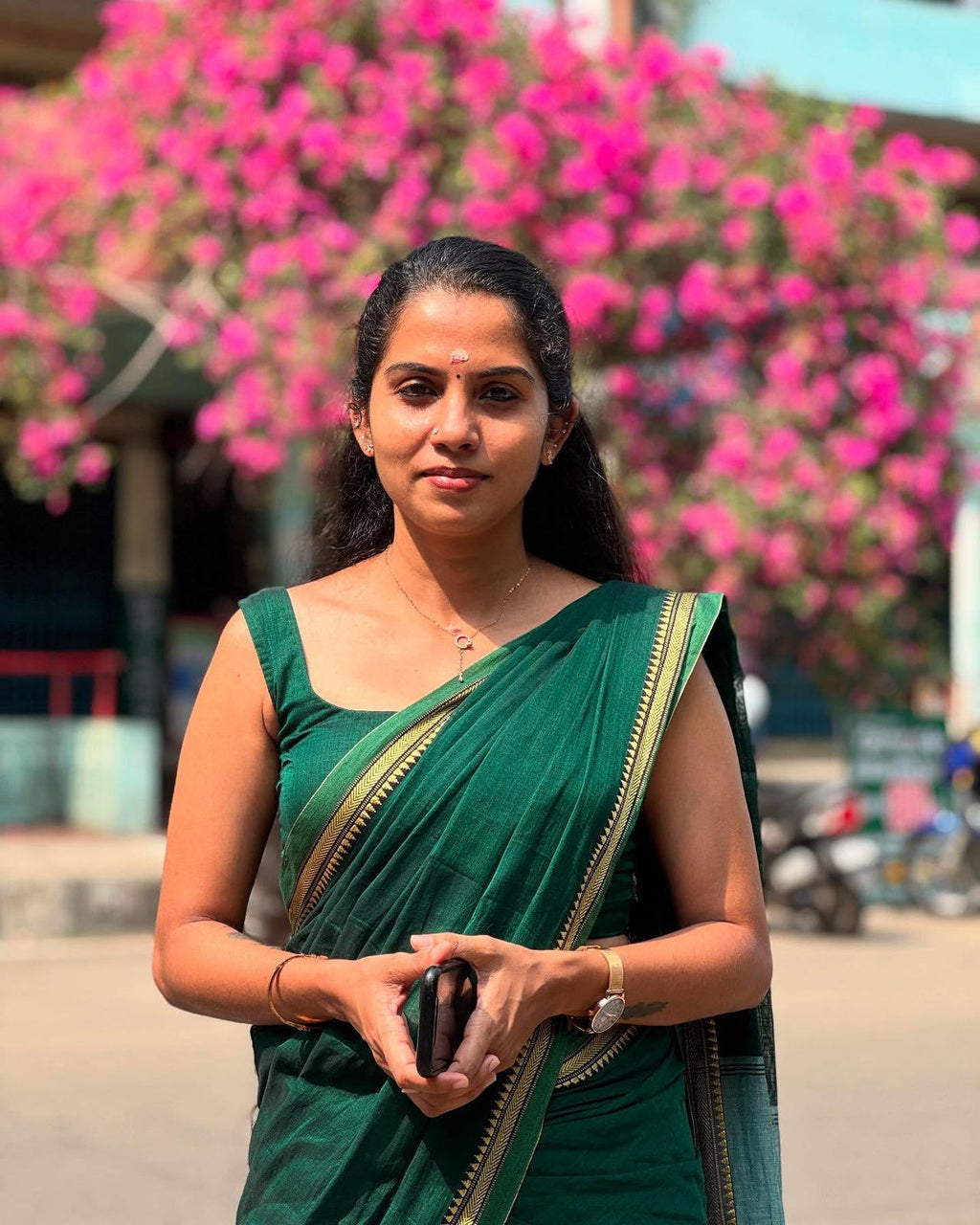 Chettinad micro temple border pure cotton sare