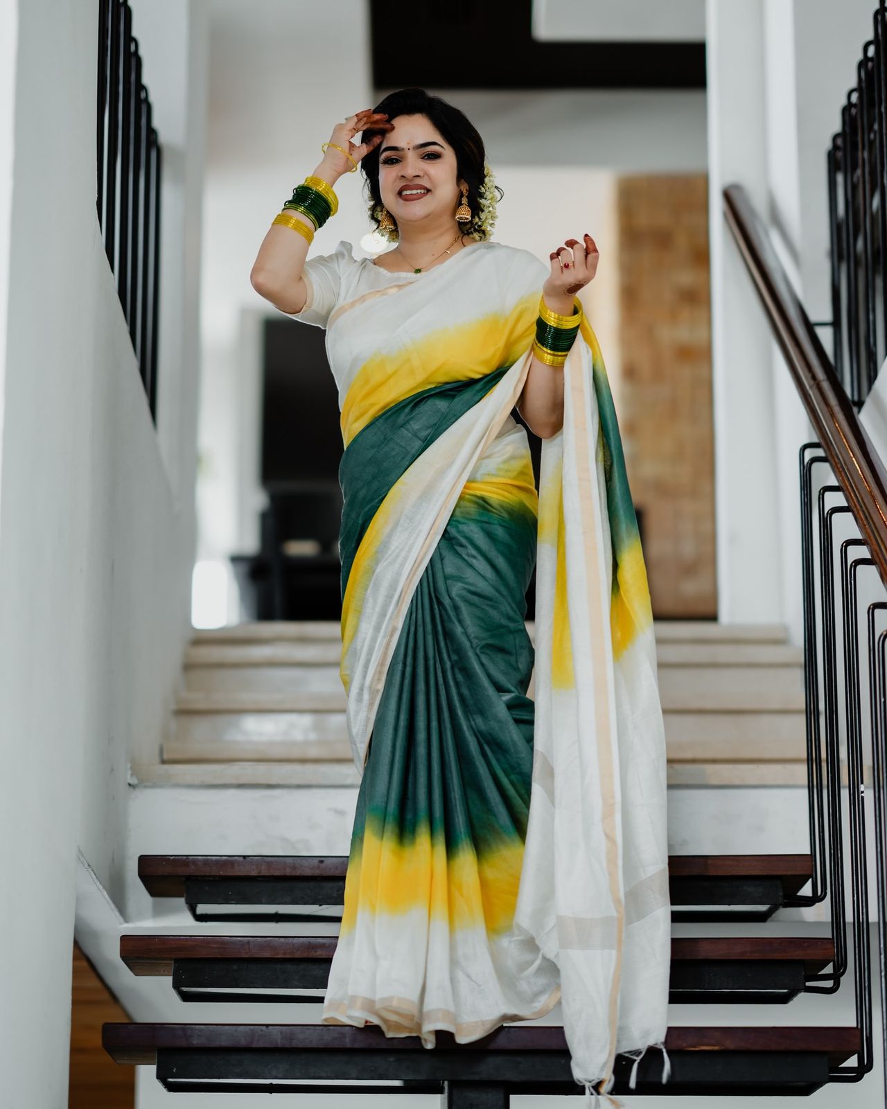 Three colour cotton saree