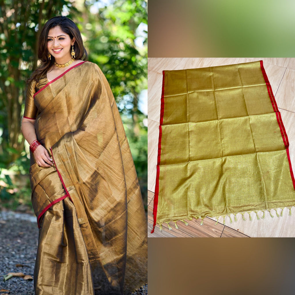 Red border golden tissue saree