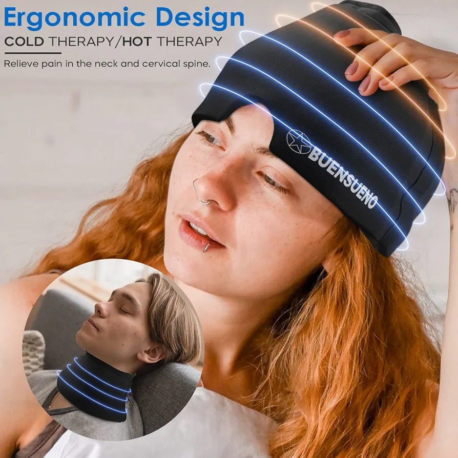 Headache Relief Hat,Ice Gel Headache Migraine Relief Hat,Cold Therapy Migraine Relief Mask for Puffy Eyes