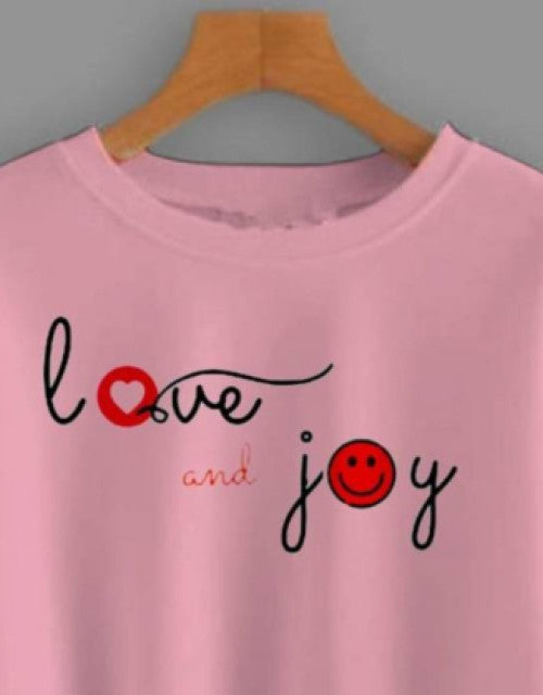 Women Printed Round Neck Cotton Blend Pink T-Shirt